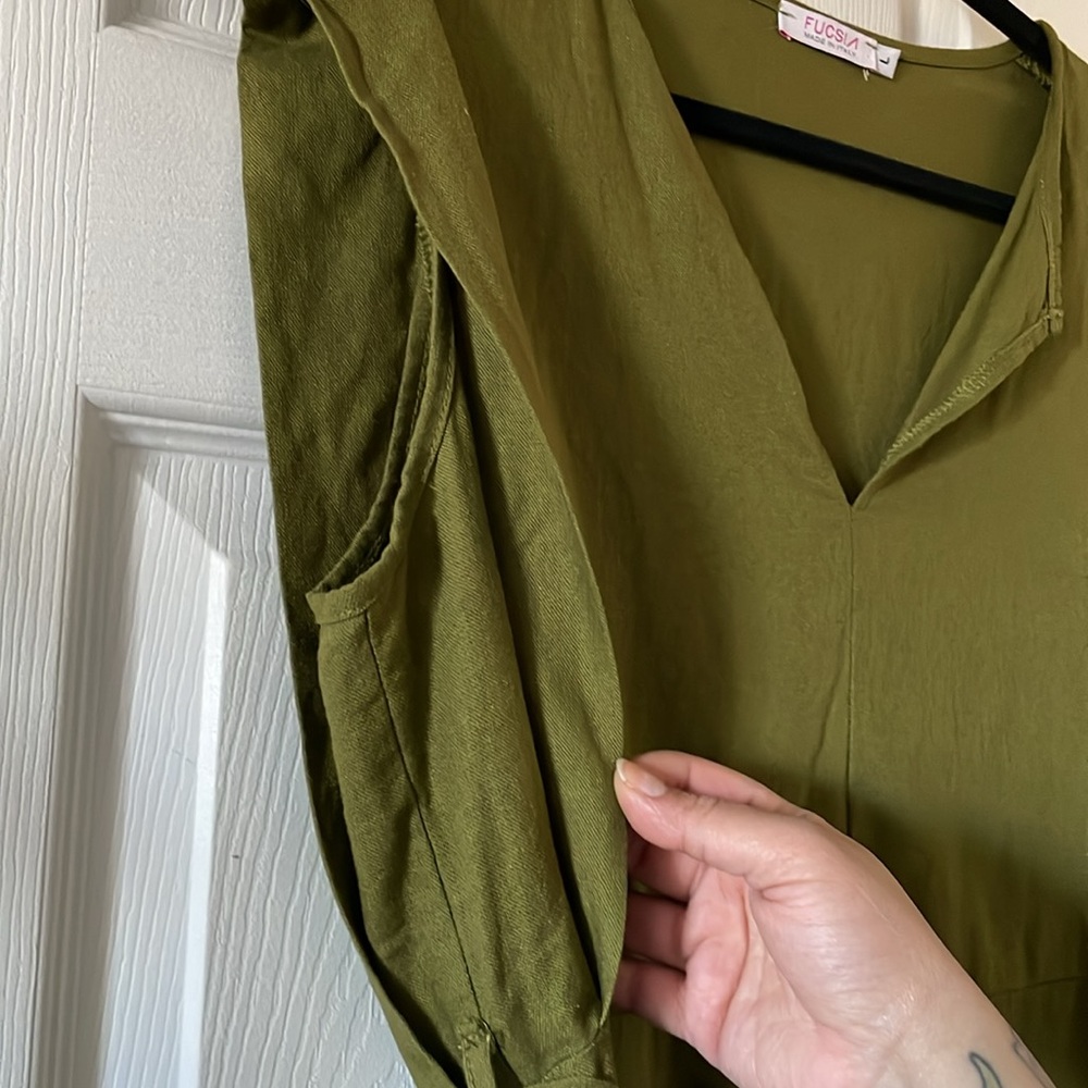 Gorgeous Italy 🇮🇹 olive green linen blend dress - Picture 6 of 6